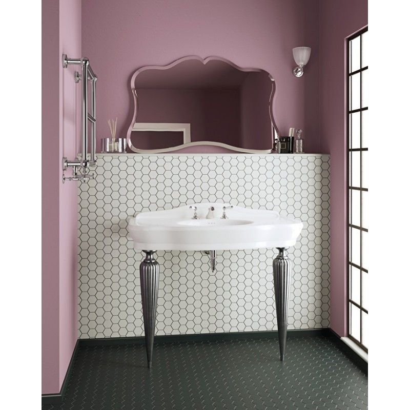 Serenade Console avec Plan en ceramique Blanche et Pattes Metalliques L110xH95,5xD57,5 avec finition pattes en nickel antique DE