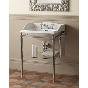 Tiffany Console for Basin Cambridge with Towel Rail and glass shelf L71xH90,8xD49 with legs finish in Chrome DEVON&DEVON - 1