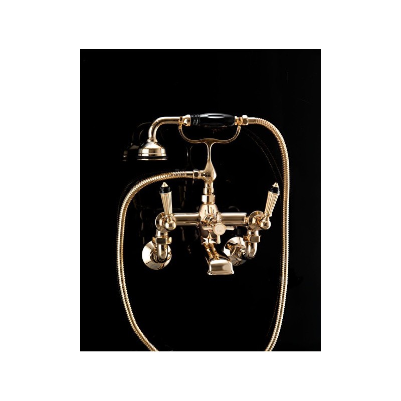 Black Diamond Bath Shower Mixer Wall mounted with hose and handset - Light Gold DEVON&DEVON - 1