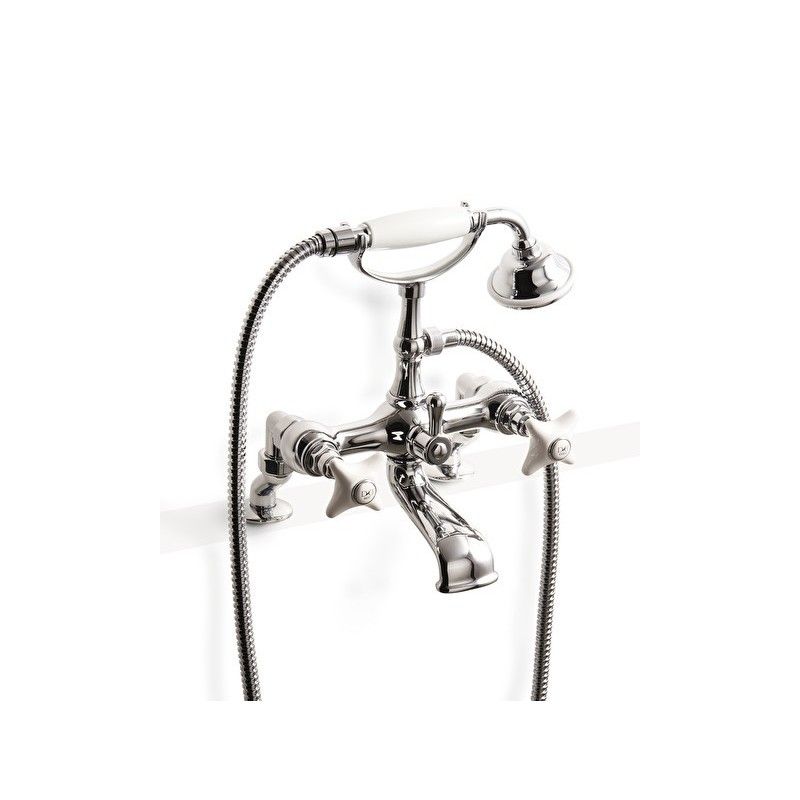 White Rose Bath and Shower Mixer   per montaggio bordovasca with hose and handset - Chrome DEVON&DEVON - 1