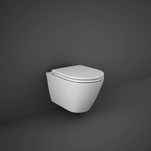 Matt White RIMLESS wall hung WC 52x36x32 cm + SEAT COVER FEELING  Rak Ceramics