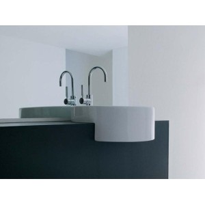 TWIN SET 42 WHITE SINGLE HOLE SEMI BUILT-IN WASHBASIN - Ceramica Flaminia