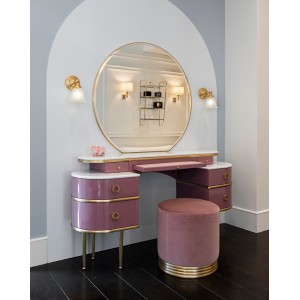 Zelda Meuble Coiffeuse avec profiles en laiton satiné mat protégé - iroir Argente - Plan marbre Cremo Extra L155xH83,1xD45 DEVON