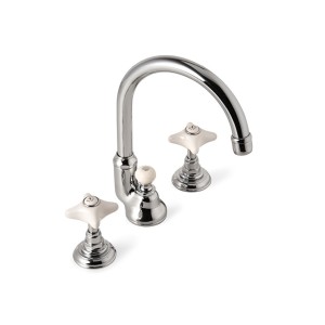 White Rose Robinetterie pour Lavabo 3 trous avec tirette et Bec verseur haut - Chrome DEVON&DEVON - 1