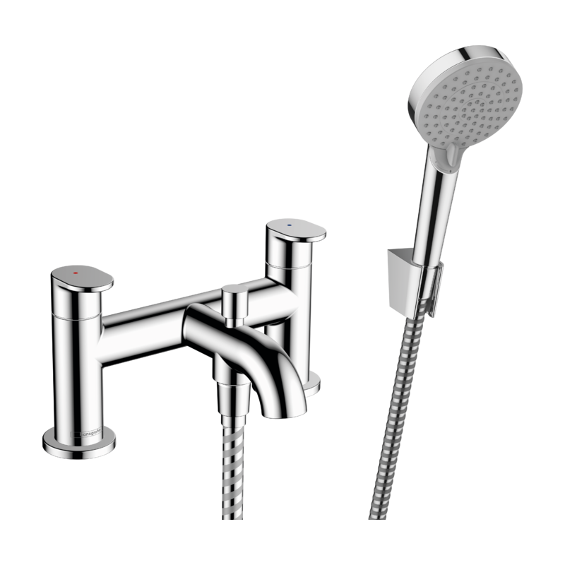 VERNIS BLEND 2-hole rim mounted bath mixer with diverter and Hansgrohe hand shower HANSGROHE - 1