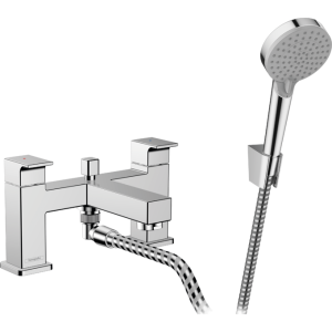 VERNIS SHAPE 2-hole rim mounted bath mixer with diverter and Hansgrohe hand shower HANSGROHE - 1