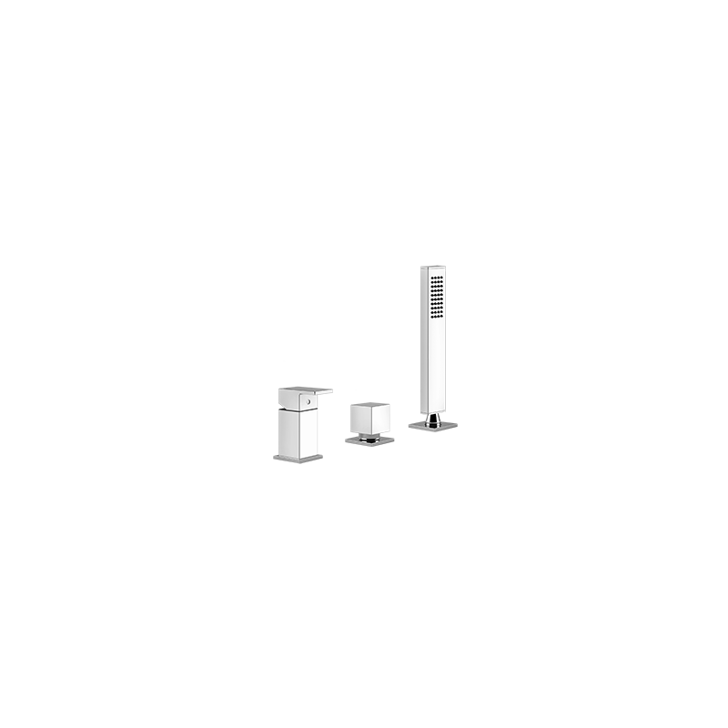 RETTANGOLO 3-Loch-Wannenrandbatterie mit Auslauf, Umsteller, 1,5 m flexiblem Schlauch und GESSI-Antikalk-Handbrause