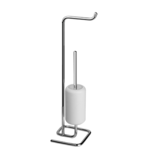 GOCCIA ACCESSORIES Piantana da terra con porta rotolo e porta scopino in GRES bianco GESSI