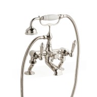 Diamond Bathtub mixer for edge-mounted installation with hand shower and flexible hose - Polished Nickel DEVON&DEVON - 1