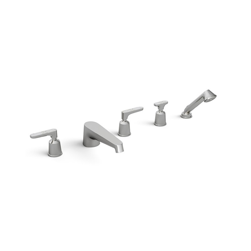 Twenties Bathtub mixer for 5-hole edge-mounting, with diverter and hand shower - Chrome Calacatta gold DEVON&DEVON - 1