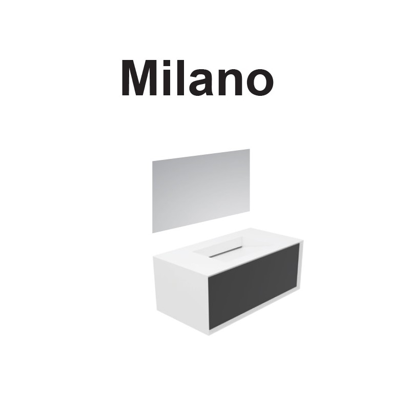 GSG MILANO Mobile Milano in weiß lackiertem MDF L100xT52 mit integriertem Waschbecken und Push-and-Pull-Schublade