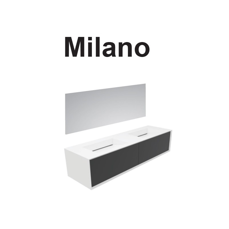 GSG MILANO Mobile Milano aus weiß lackiertem MDF L180xT52 mit zwei integrierten Harzspülen und zwei Push-and-Pull-Schubladen
