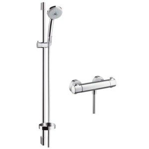 CROMA 100 ECOSTAT Systeme de douche multi externe avec thermostat ECOST Comfort et tige de douche 90 CROMO  Hansgrohe 27085000 H