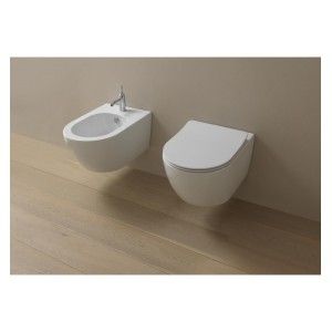 GSG LIKE  WC suspendu sans jante avec systeme d'echappement Smart Clean BRILLANT BLANC 36x52,5 avec  WC Couverture de toilette G